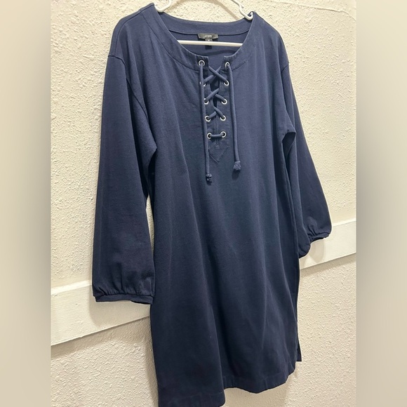 J. Crew Navy Lace Up Balloon Sleeve Dress M - Picture 4 of 7
